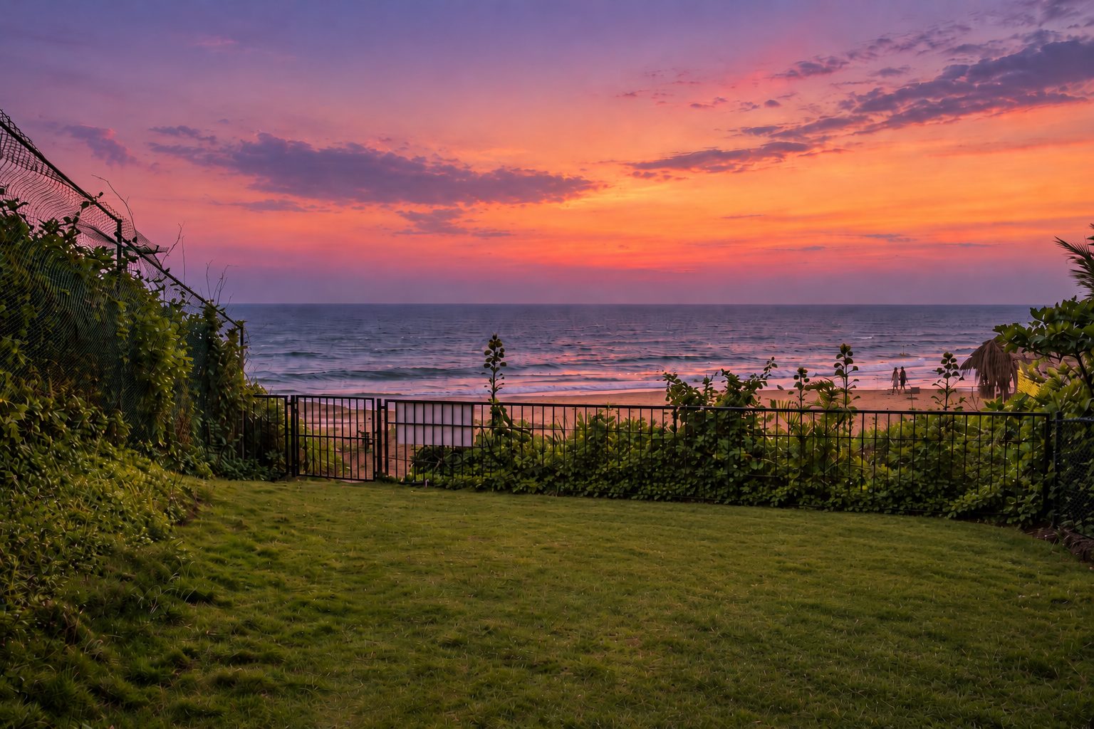 The garden deck above Candolim beach — sunset, Raht Aashyana Lakhanpal, Candolim, Goa