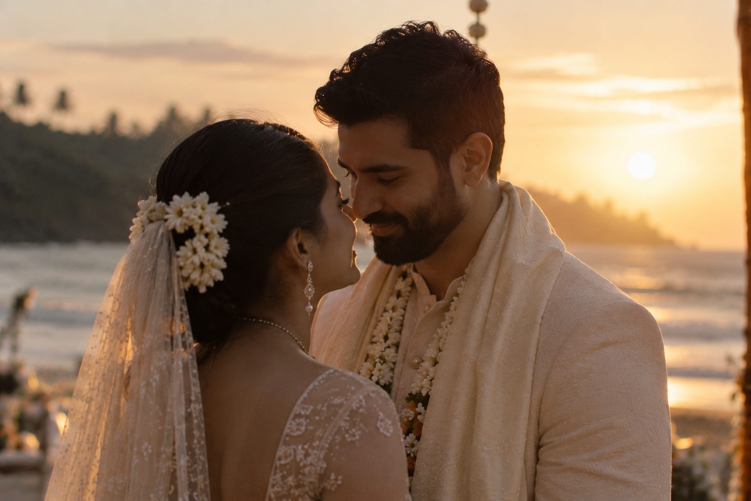 A beach wedding — couple close up, Raht Aashyana Lakhanpal, Candolim, Goa